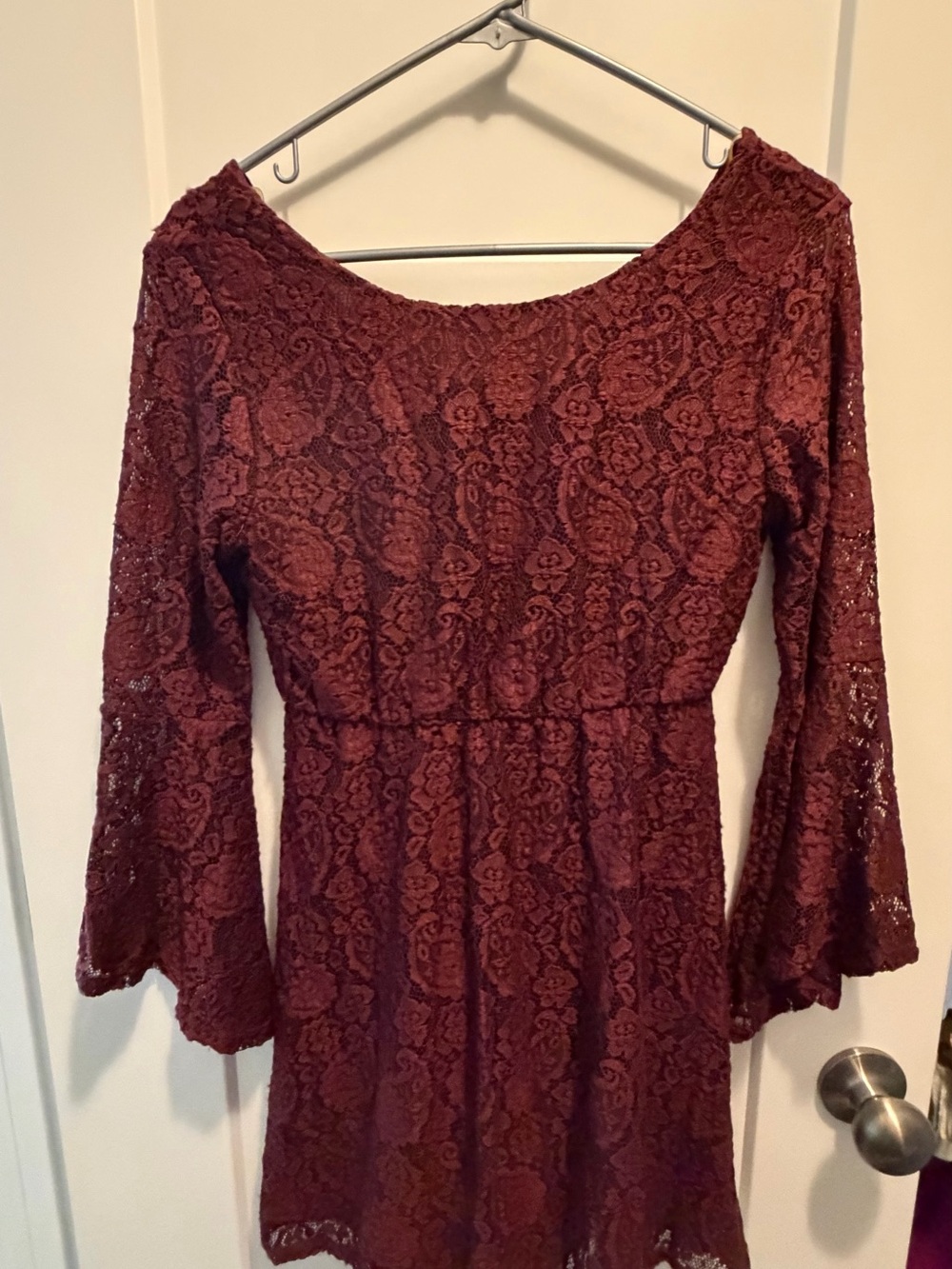Rewind Burgundy Long-Sleeve Lace Fit Dress
